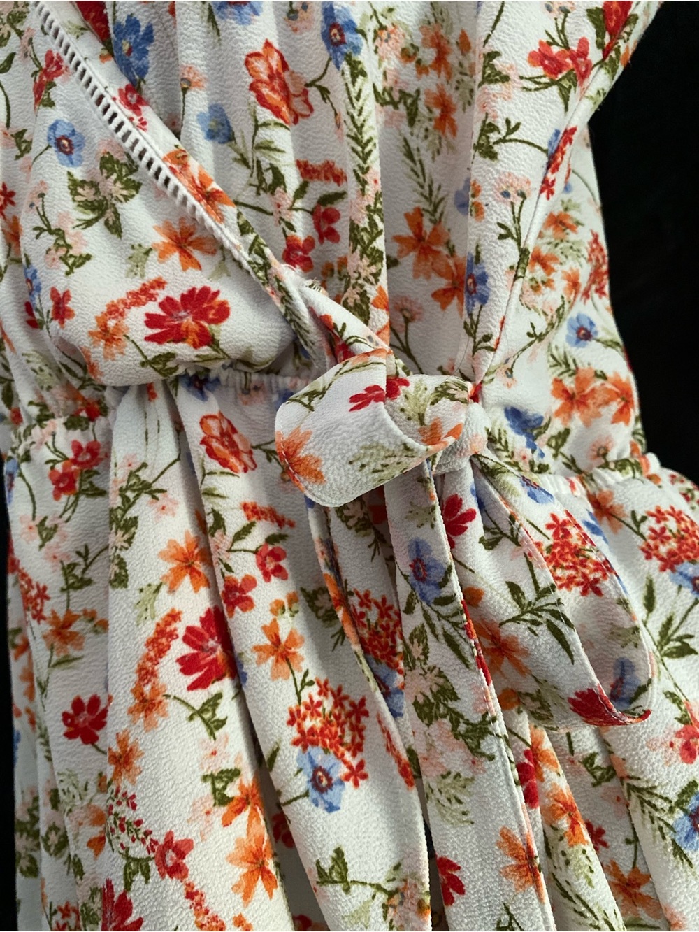 Floral Wrap Camisole in Cream with Red & Blue Blooms - Picture 4 of 11